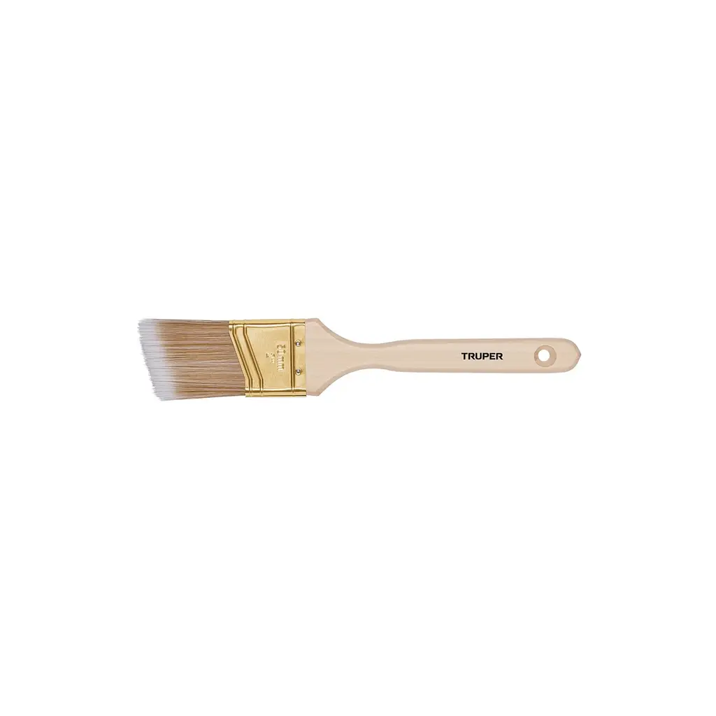 Brocha angulada Truper de 2 pulgadas con mango de madera y cerdas sintéticas para pintura de precisión 1