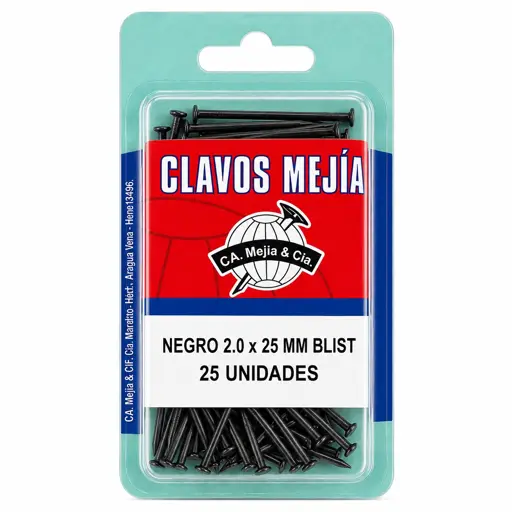 CLAVO 2.0X25MM ACERO NEGRO MEJIA (25 UNIDADES)