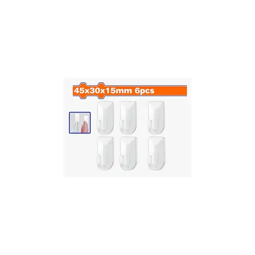 GANCHO PLASTICO ADHESIVO 6PCS 4.5X3X1.5CM WADFOW