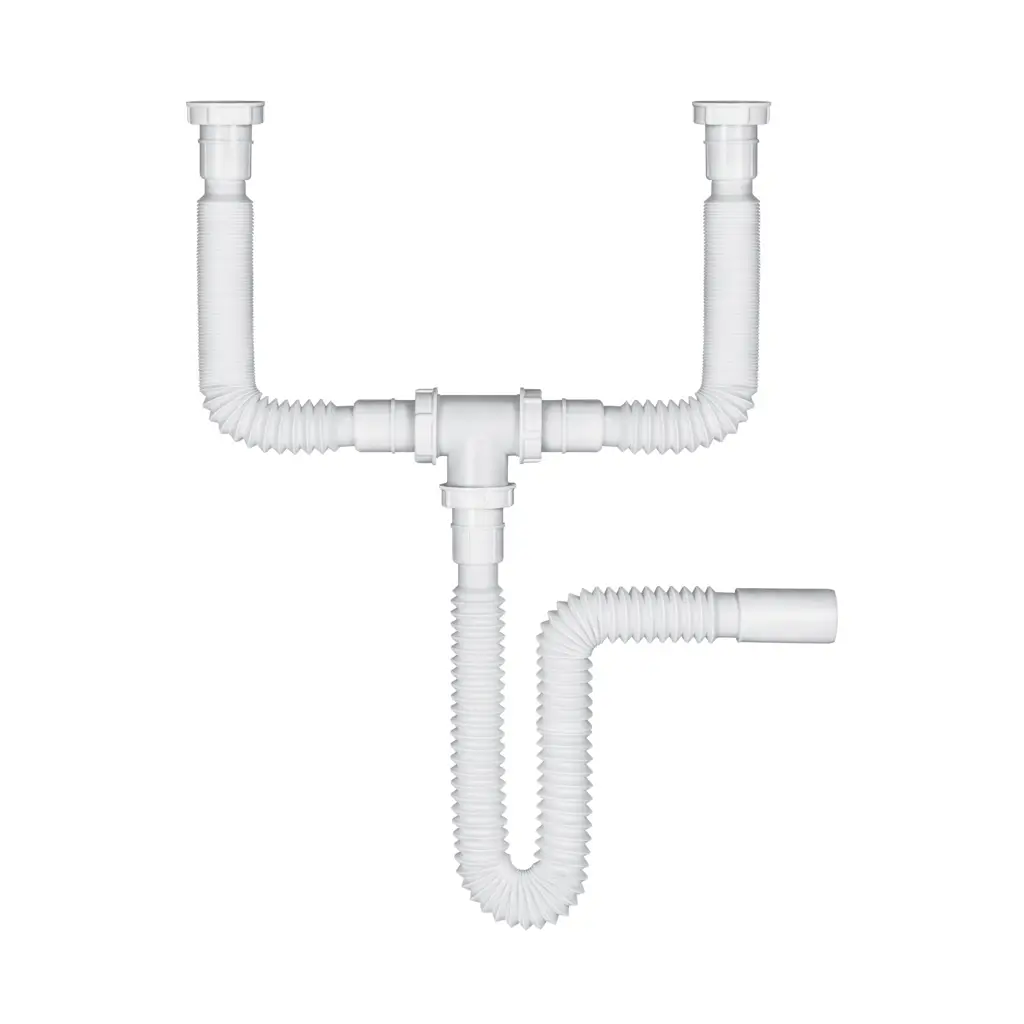 Desagüe flexible doble Foset de una y media pulgadas para fregadero de dos tinas 1