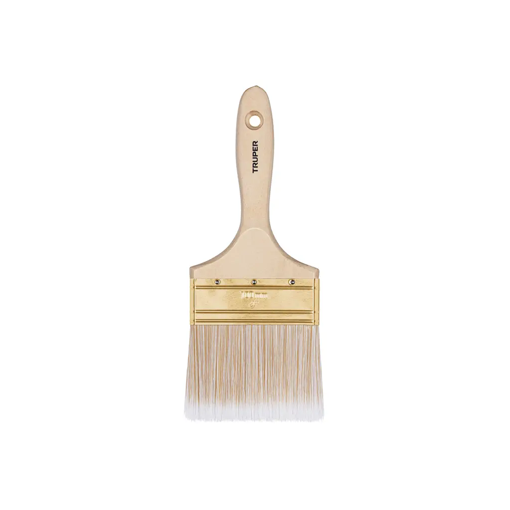 Brocha Truper de 4 pulgadas con mango de madera y cerdas de poliéster 1