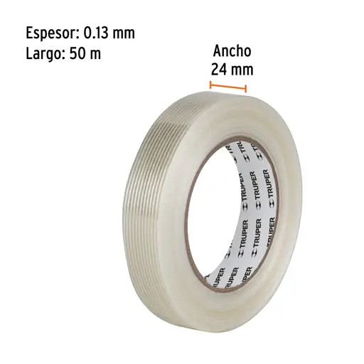 CINTA FLEJADORA CON FILAMENTOS 24MM X 50M TRANSPARENTE TRUPER