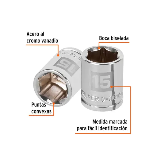 CUBO ESPIGA CUADRO 3/8",DE 15MM D-3815-HM TRUPER