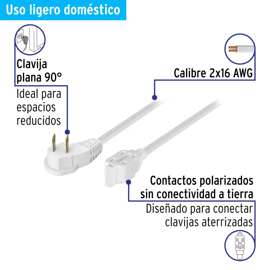 Extensión eléctrica de color blanco Volteck de 5 metros para conectar electrodomésticos 2