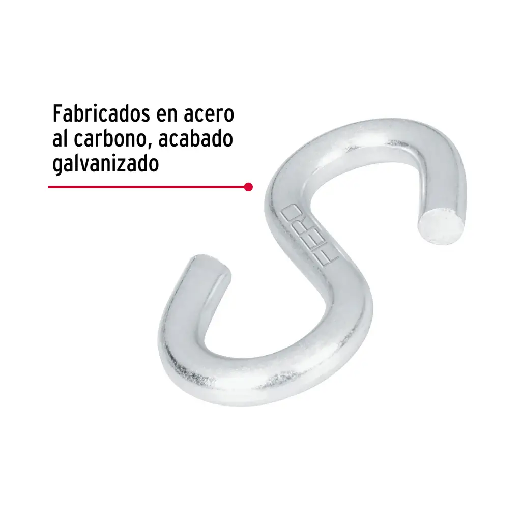 Gancho abierto en forma de S de cinco dieciseisavos de pulgada marca Fiero fabricado en acero galvanizado para suspensión de cargas 2