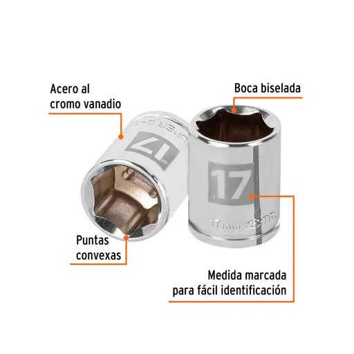 CUBO ESPIGA 3/8" HEX 17mm D3817-HM TRUPER