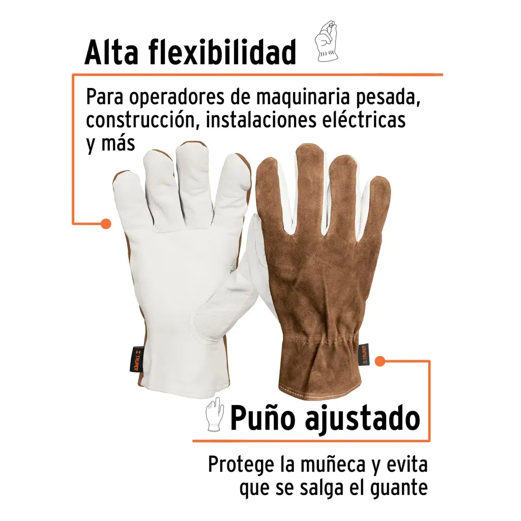 Guante de seguridad Truper con palma de piel de cabra y dorso de carnaza para protección industrial 2