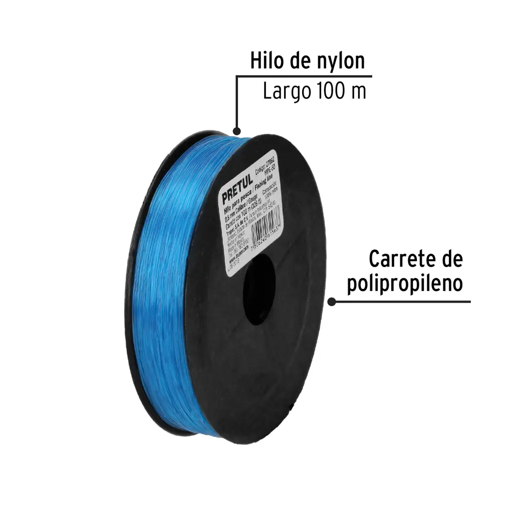 HILO PARA PESCA 100M 0.50MM AZUL PRETUL