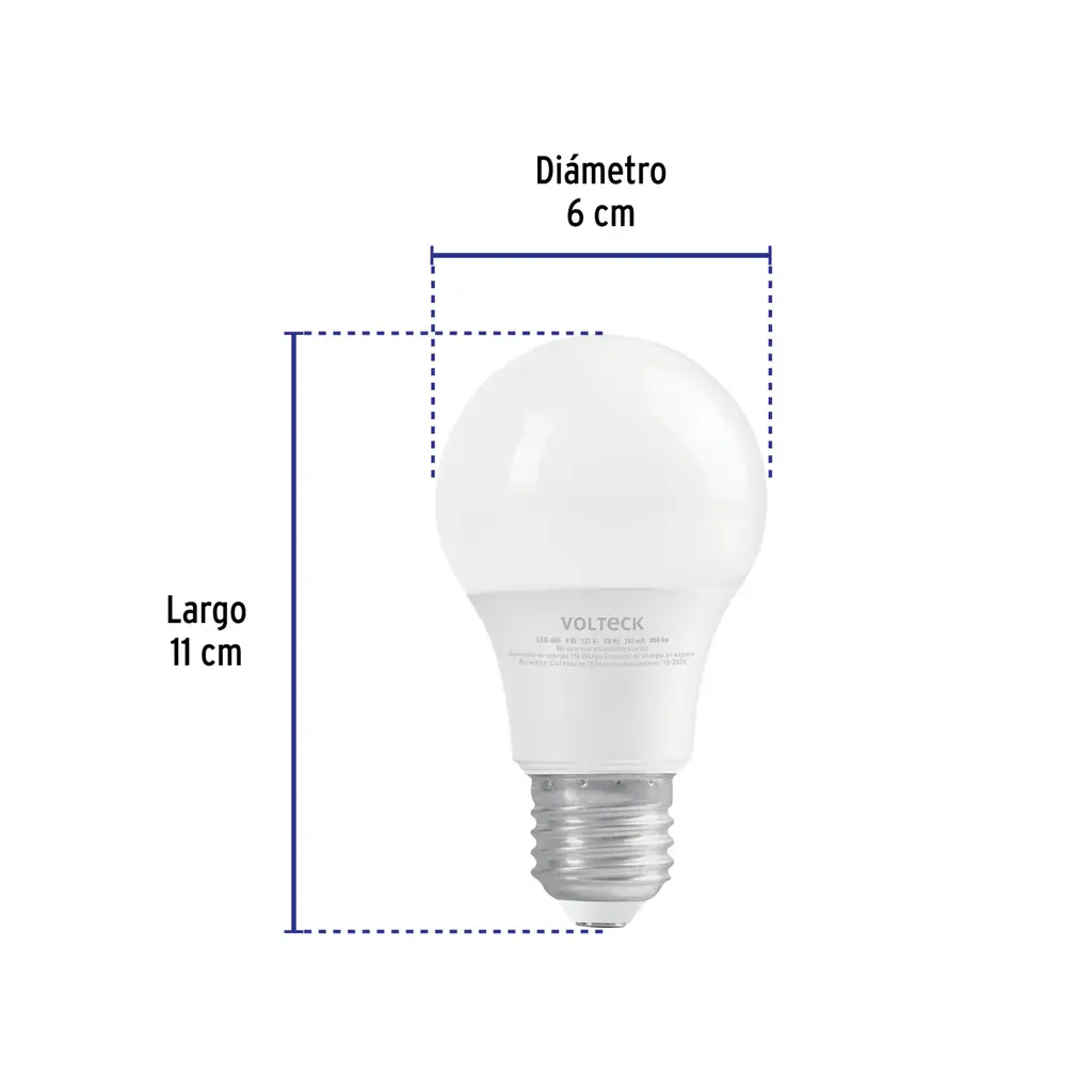 Bombillo LED Volteck de 9W con base E27 encendido en luz fría 3