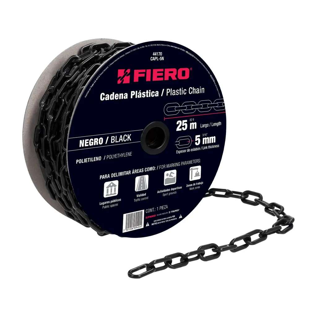 Eslabones de cadena plástica negra de 5mm marca Fiero para delimitación de áreas 1