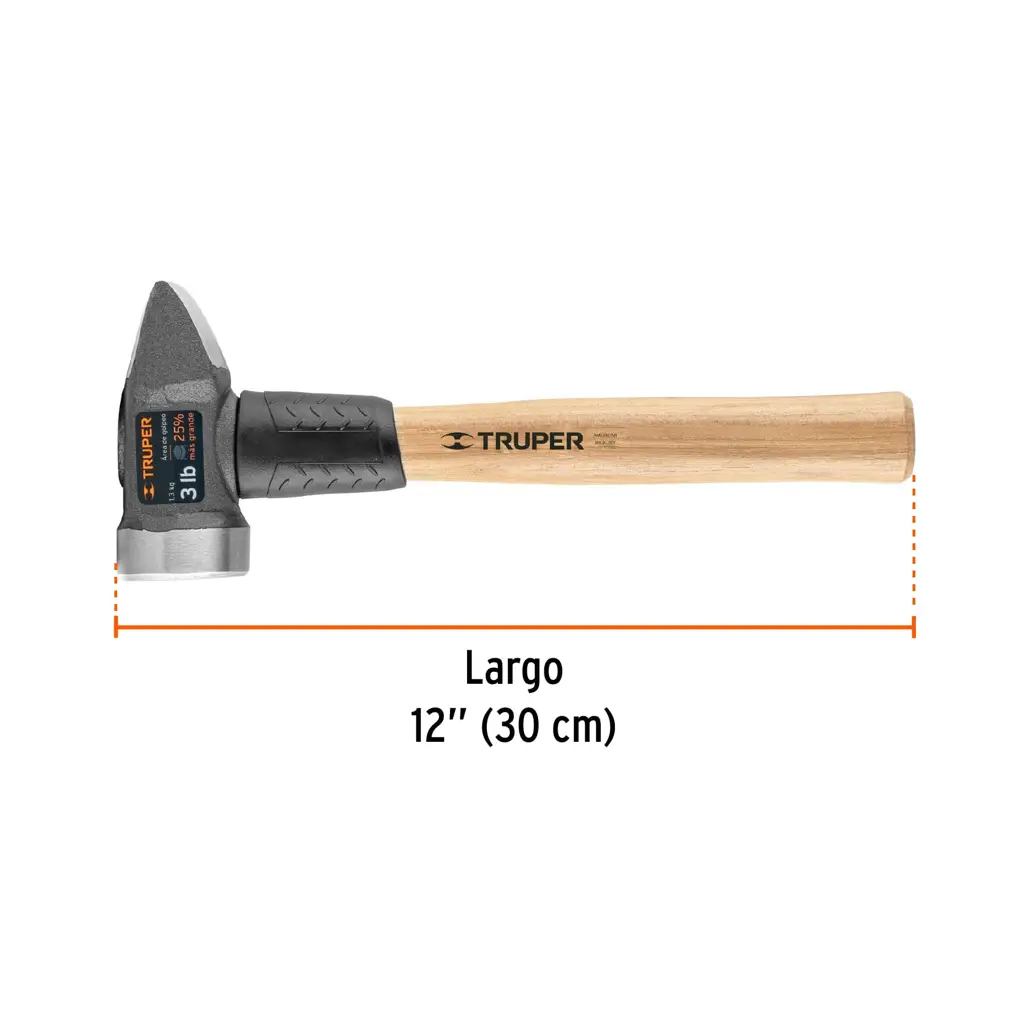 Mazo para herrería Truper de 3 libras con mango de madera y cabeza de acero forjado 3