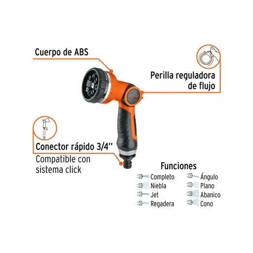 PISTOLA PARA MANGUERA PLASTICA 7 FUNCIONES TRUPER