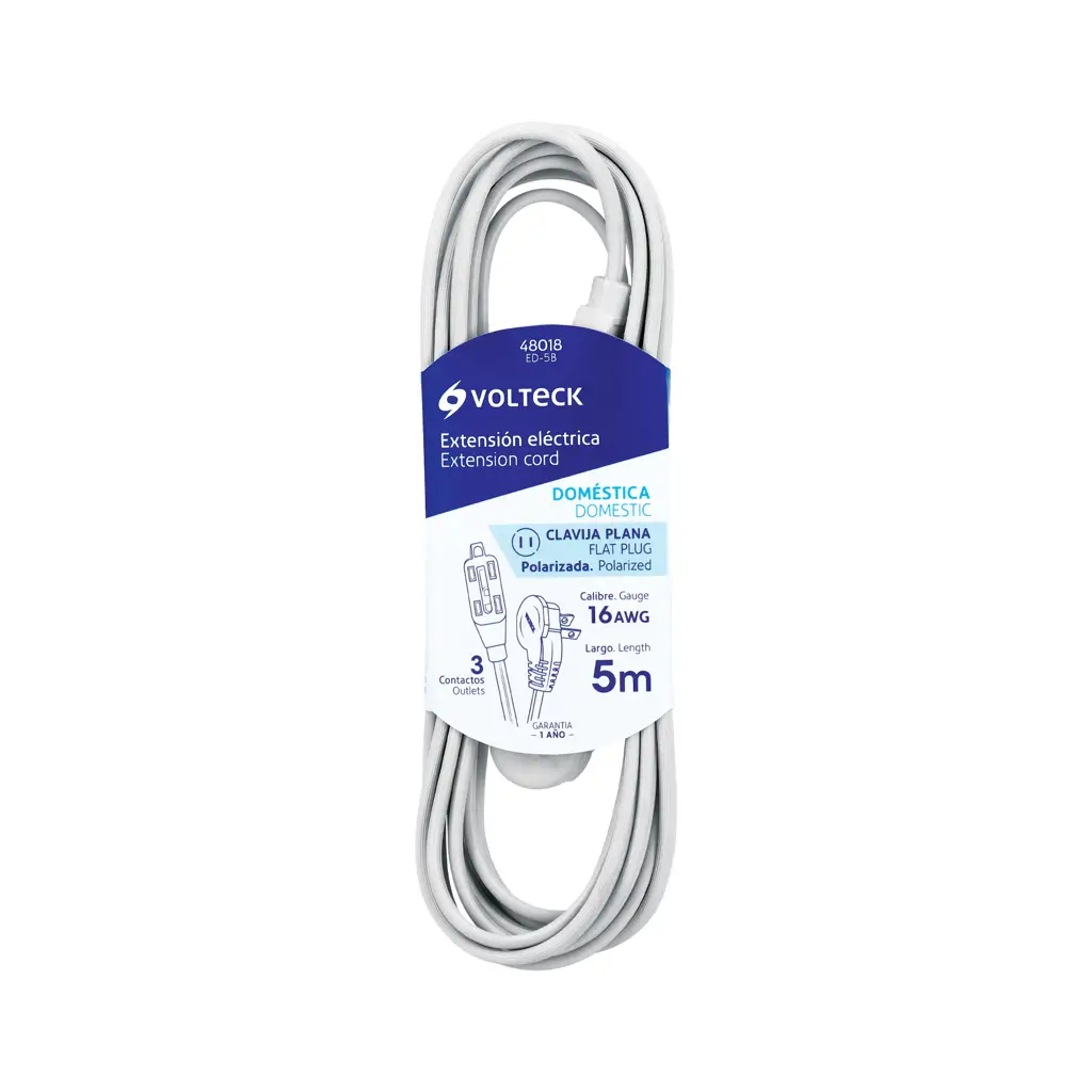 Extensión eléctrica de color blanco Volteck de 5 metros para conectar electrodomésticos 1