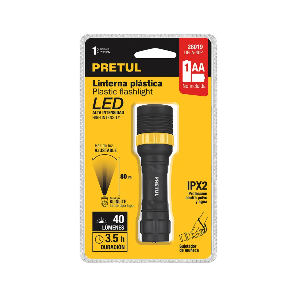 LINTERNA PLAST 1LED 40LM LIPLA-40P PRETUL