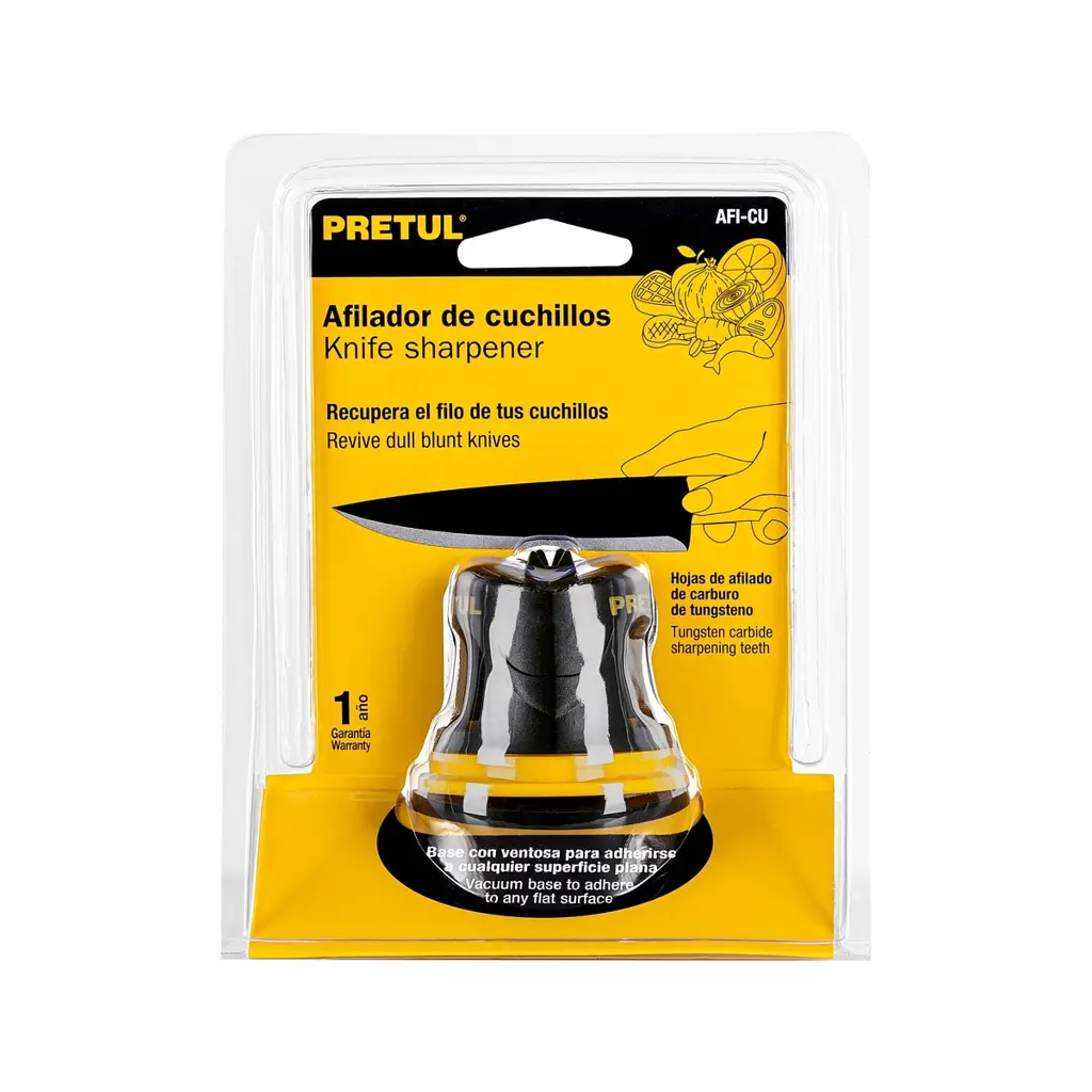 Afilador para cuchillos Pretul de color amarillo con base de ventosa de sujeción 3