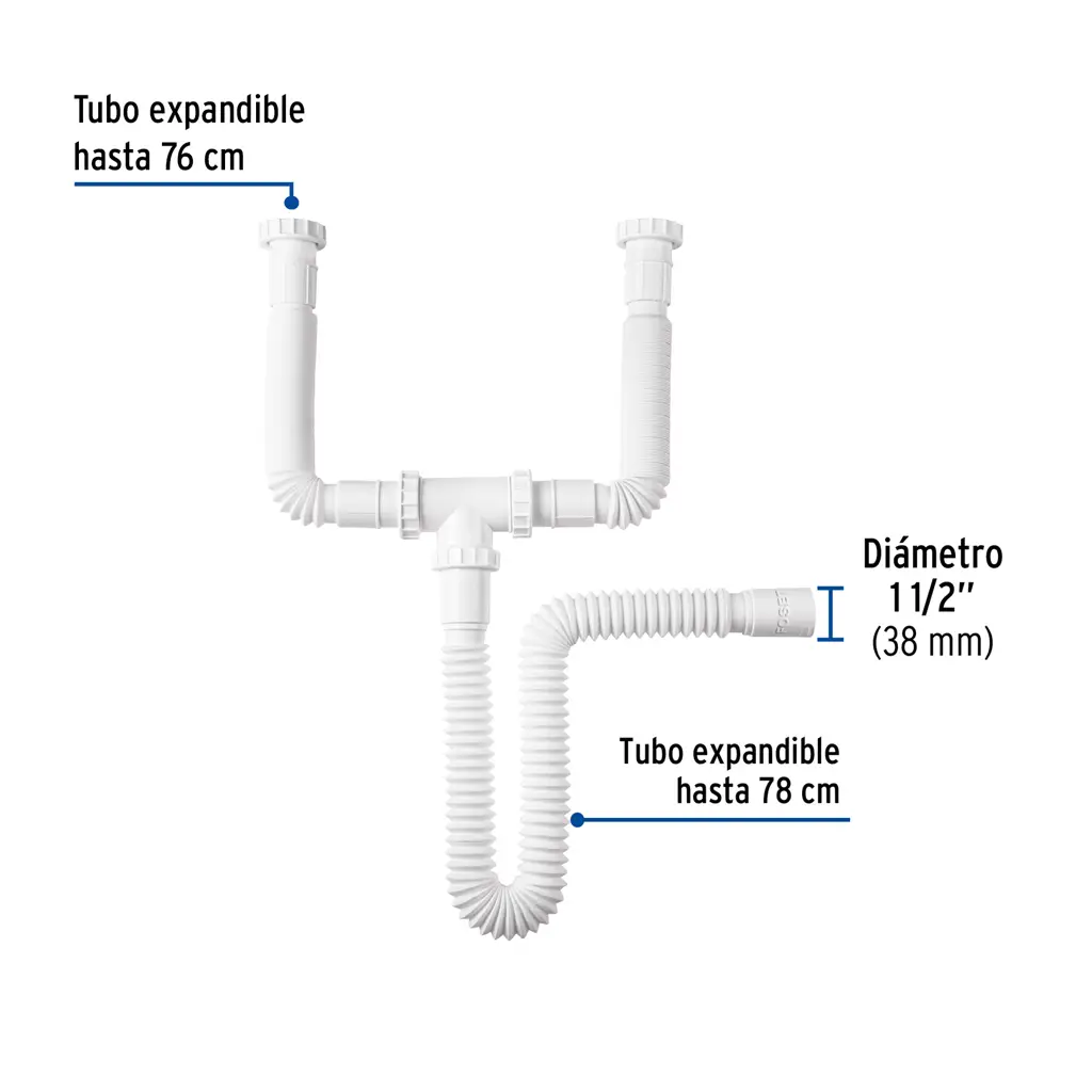 Desagüe flexible doble Foset de una y media pulgadas para fregadero de dos tinas 3