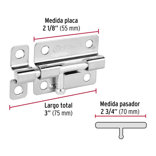 PASADOR CROMADO 3" HERMEX