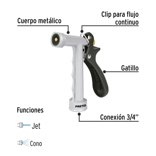 PISTOLA METÁLICA PARA RIEGO 5" 2 FUNCIONES PRETUL