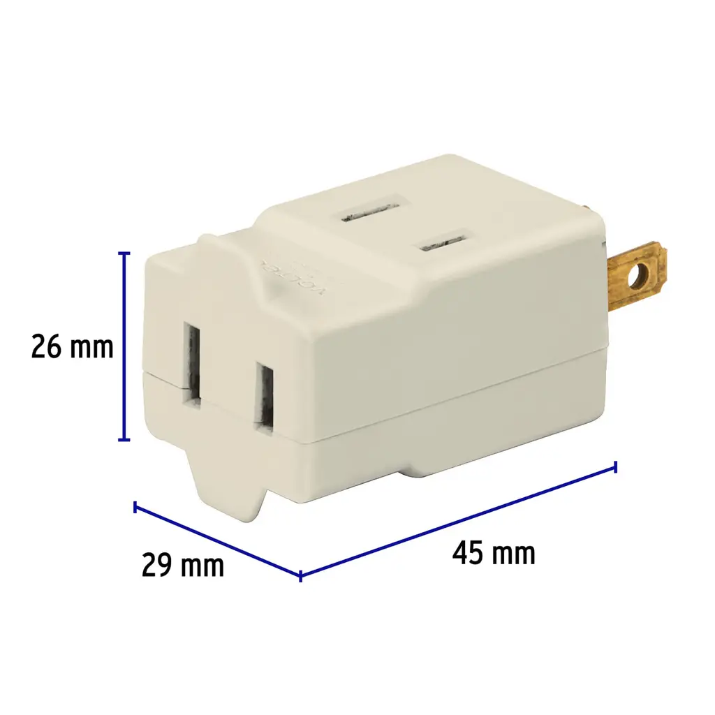 Trifulcador Volteck de tres contactos aterrizados tipo cubo color naranja y negro 3