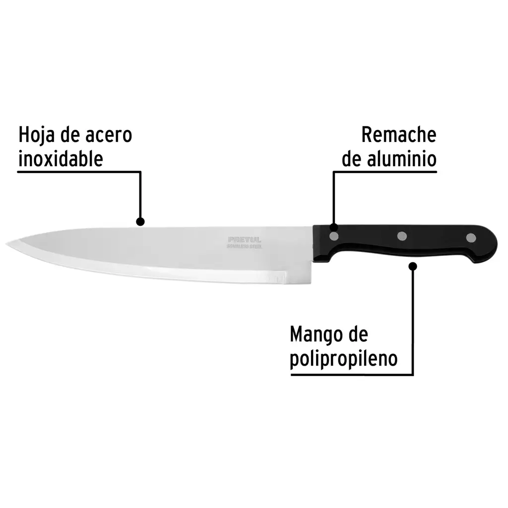 CUCHILLO CHEF 8" MANGO POLIPROPILENO PRETUL