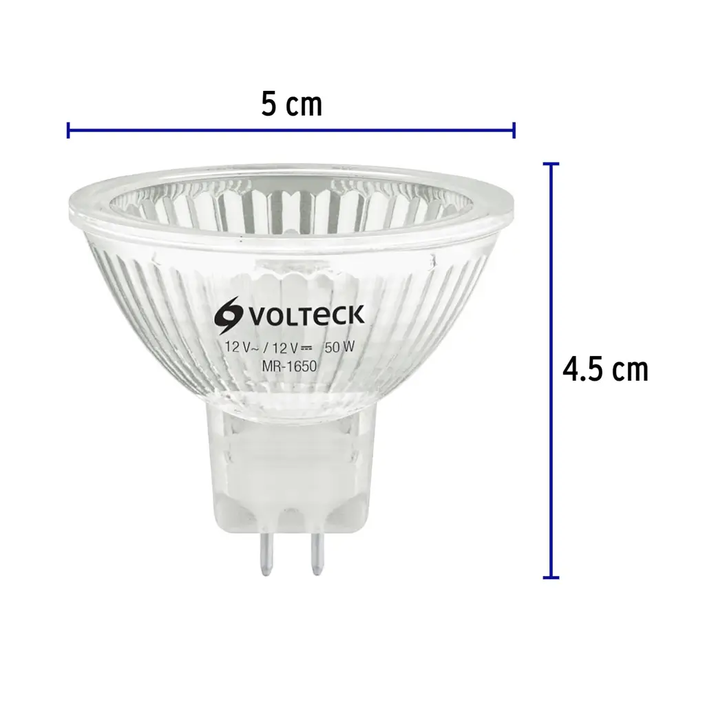 Bombillo halógeno dicroico Volteck de 50W y 12V con base de pines GU5.3 3