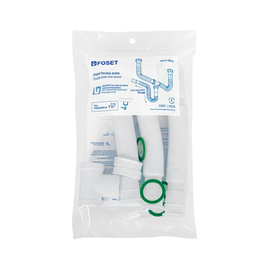 Desagüe flexible doble Foset de una y media pulgadas para fregadero de dos tinas 4