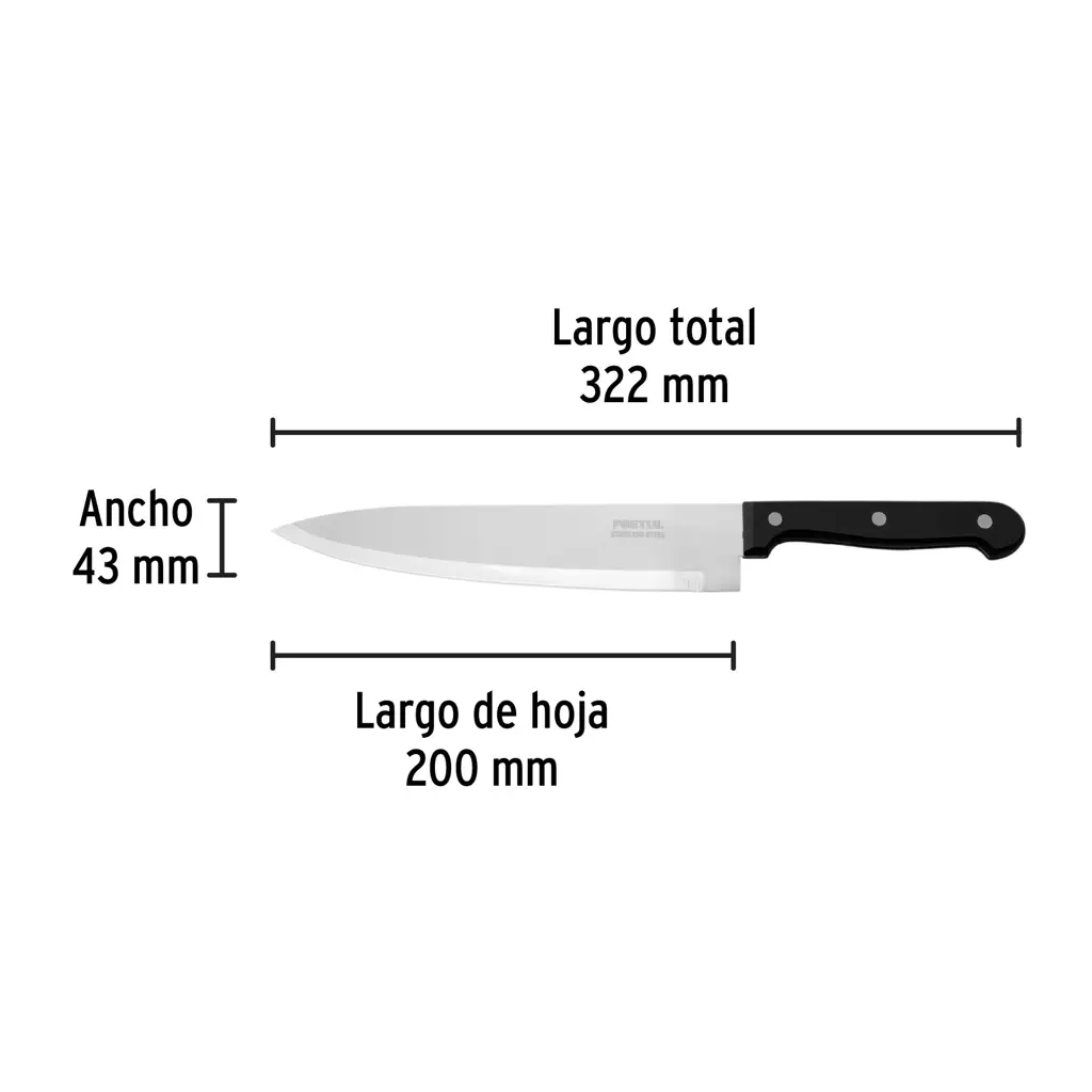 CUCHILLO CHEF 8" MANGO POLIPROPILENO PRETUL