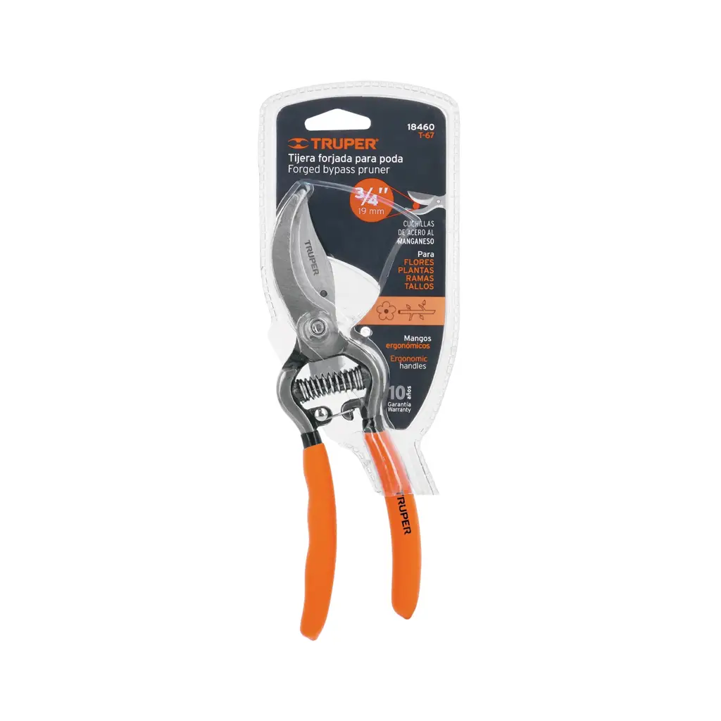 Tijera forjada para podar Truper de 8 y media pulgadas con mango curvo ergonómico 4