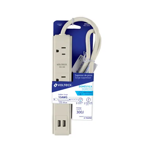 REGLETA 3 TOMAS CON 2 USB VOLTECK