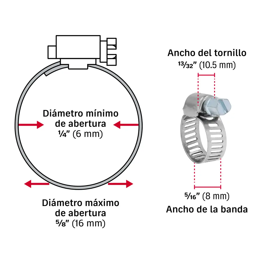 Paquete de 10 gazas sin fin Fiero de acero inoxidable de un cuarto a cinco octavos de pulgada 5