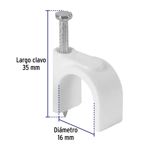 GRAPA CURVA 16 MM 20 PZ BLANCA VOLTECK (PAQ)