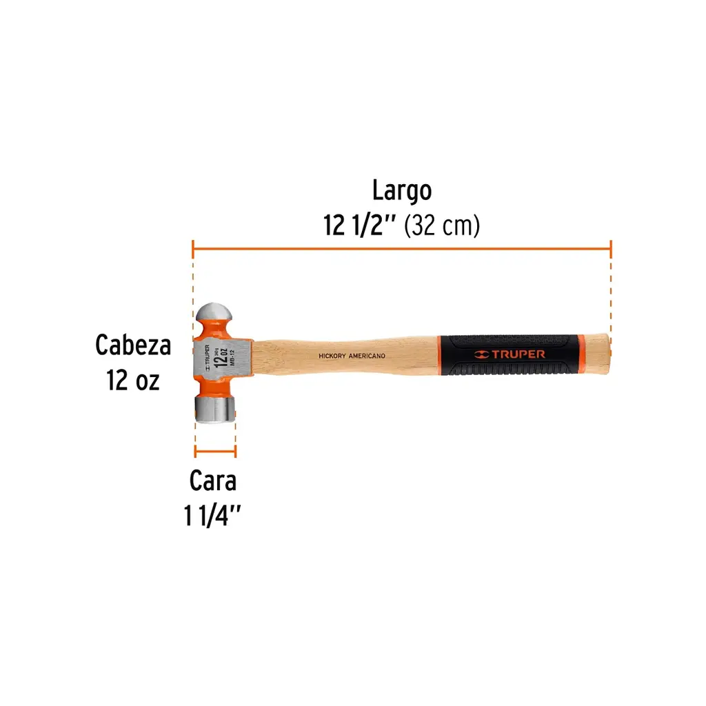 Martillo de bola Truper de 12 oz con mango de madera hickory resistente 3