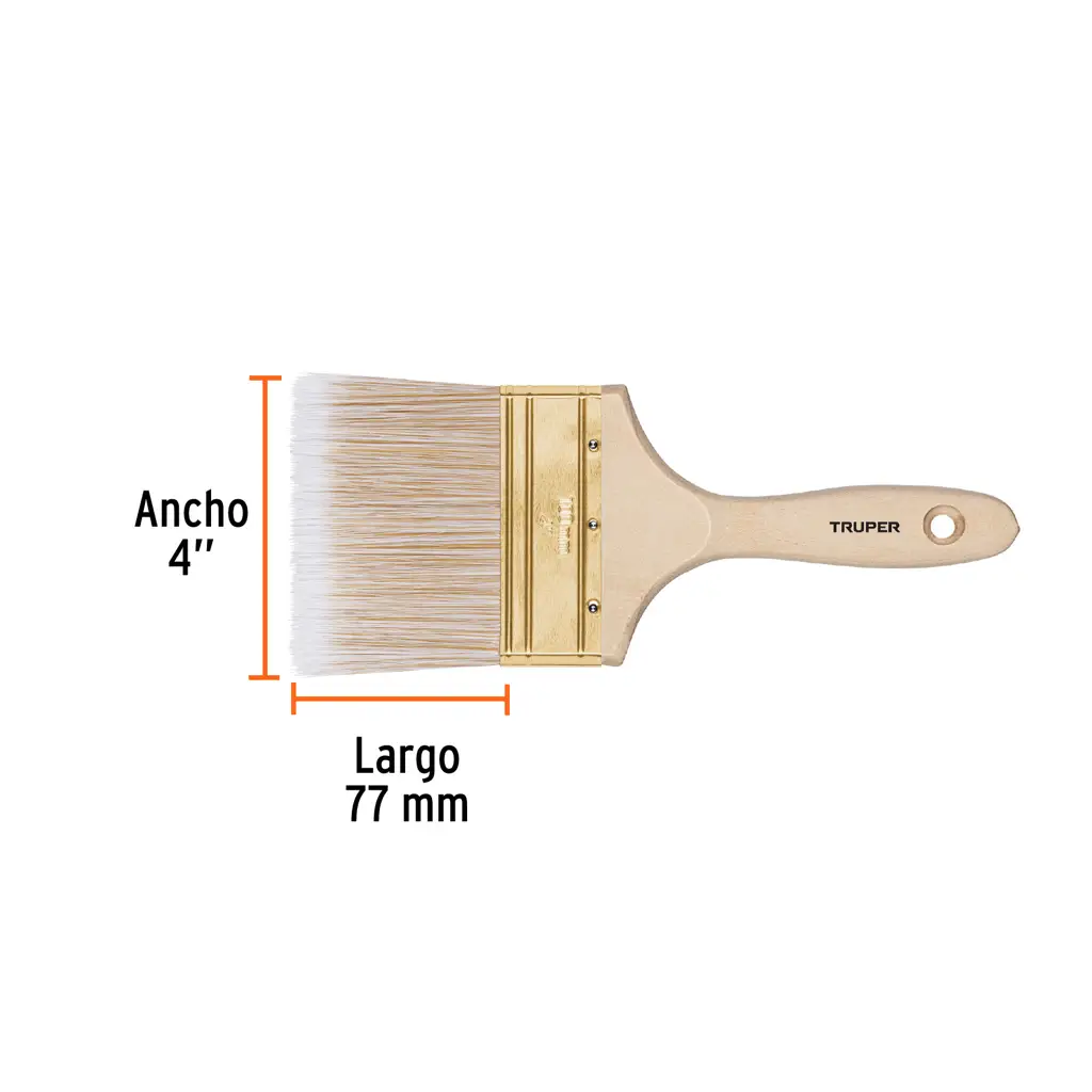 Brocha Truper de 4 pulgadas con mango de madera y cerdas de poliéster 3