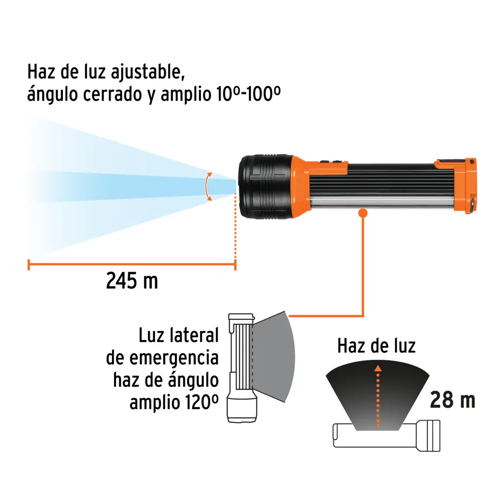 Foco recargable Truper Expert de aluminio con luz frontal LED de alta potencia y luz lateral COB 5