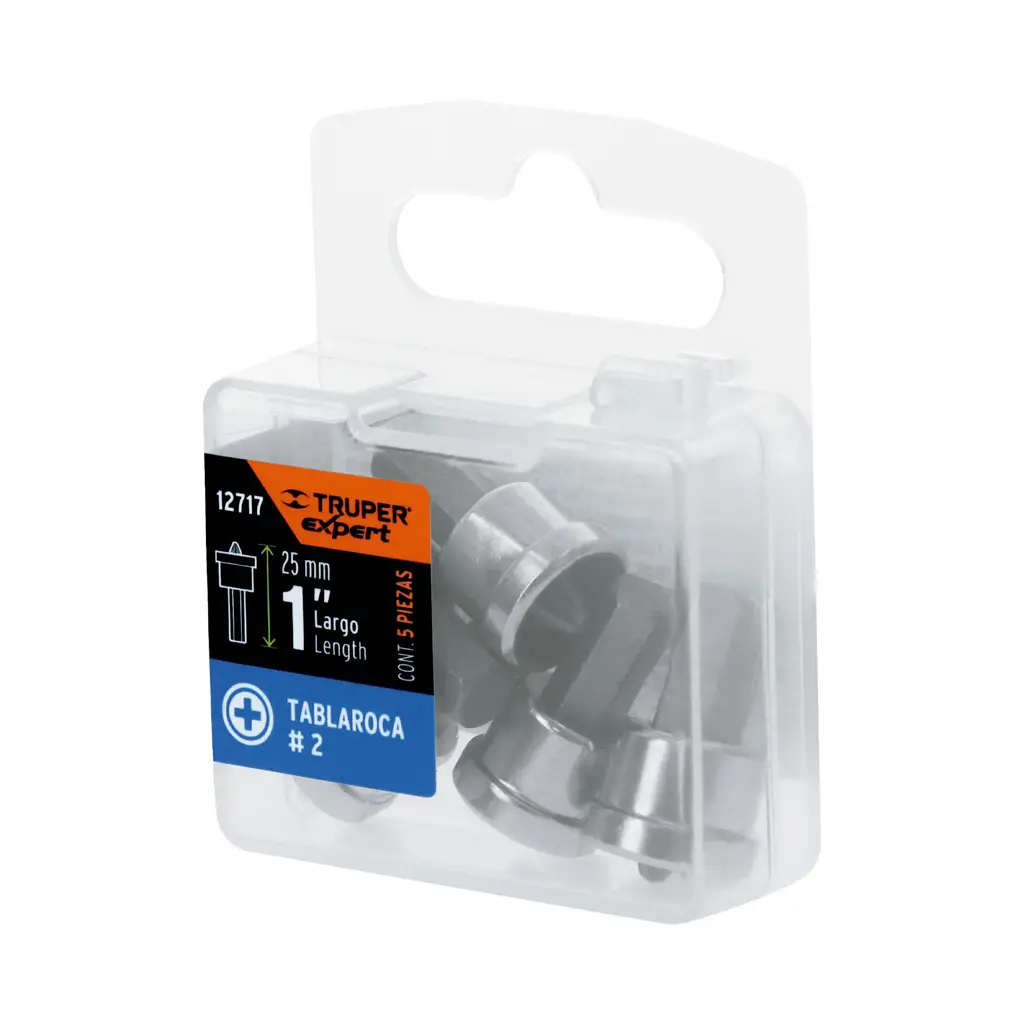 Juego de 5 puntas magnéticas PH2 de 1 pulgada marca Truper para instalación de láminas de gypsum 5