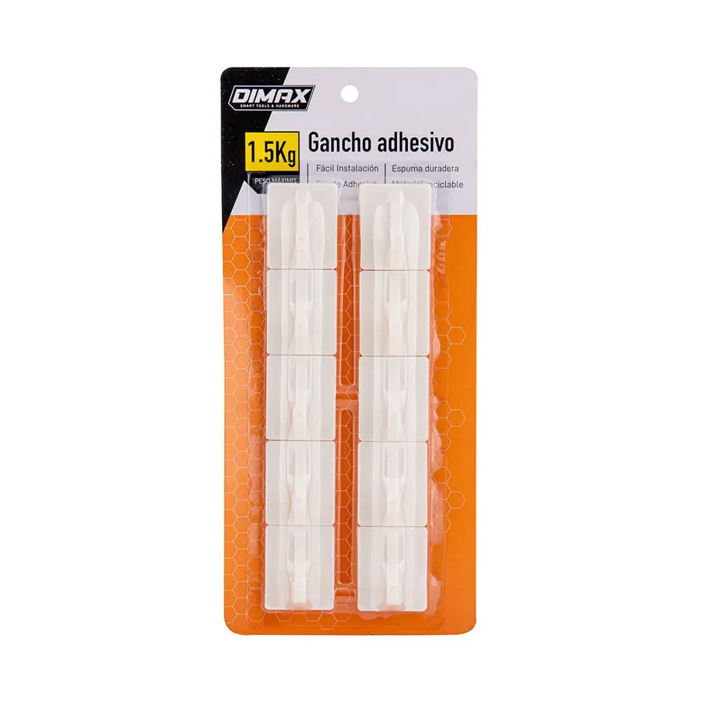 Paquete de diez ganchos adhesivos grandes de marca Dimax para colgar sin clavar 1