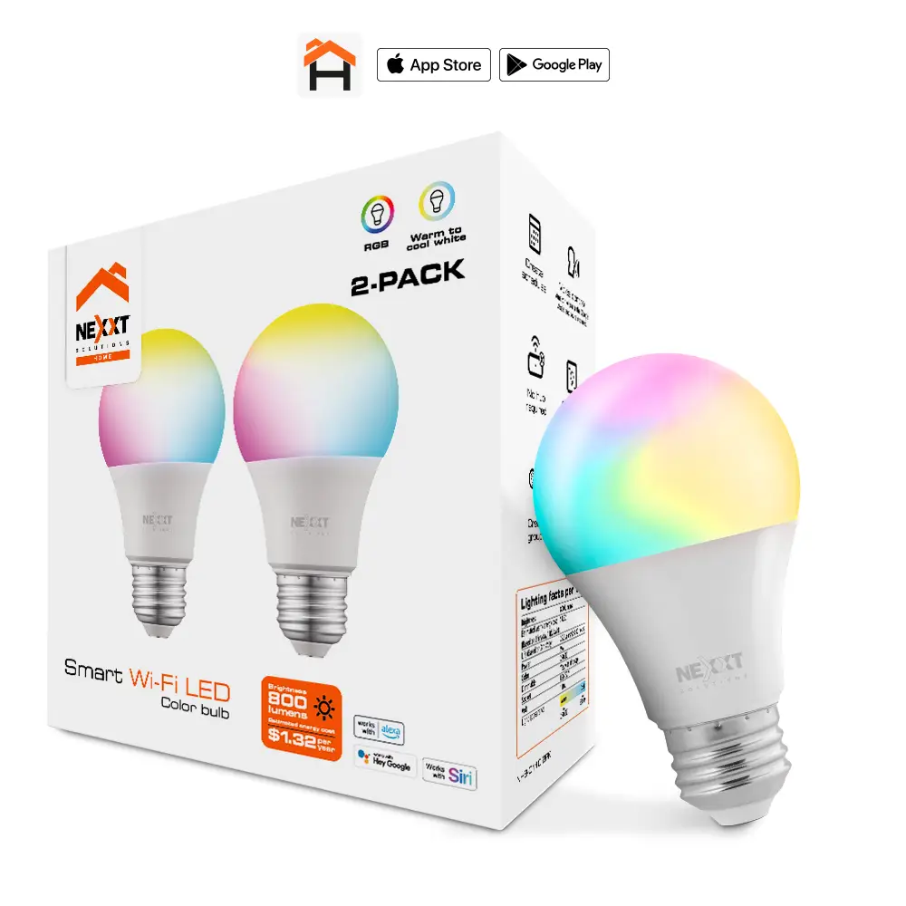 BOMBILLO INTELIGENTE LED RBG WIFI NEXXT SOLUTIONS (PAQUETE DE 2)