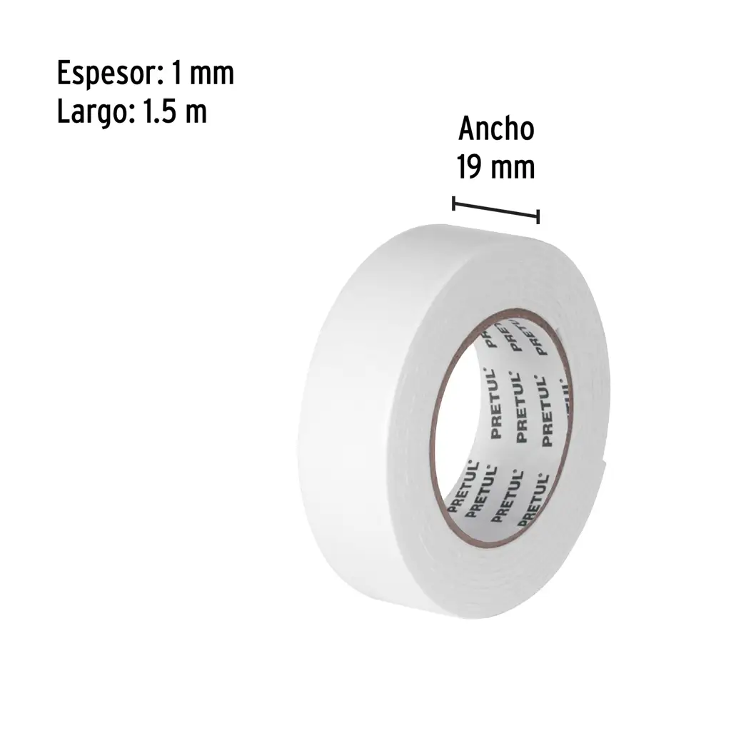 CINTA DOBLE ADHESIVA 19MMX1.5M PRETUL — vista 3