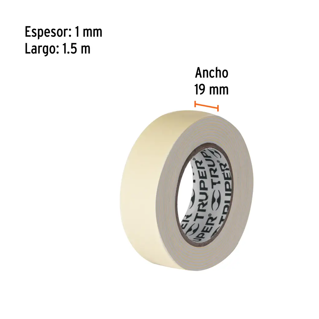 CINTA DOBLE CARA BLANCA 19MM X 1.5M TRUPER — vista 3
