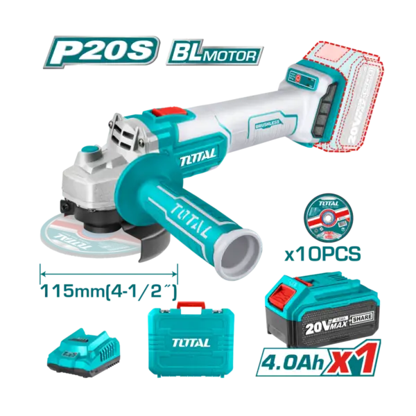 ESMERILADORA ANGULAR 4 1/2″ 20V 1100W TOTAL