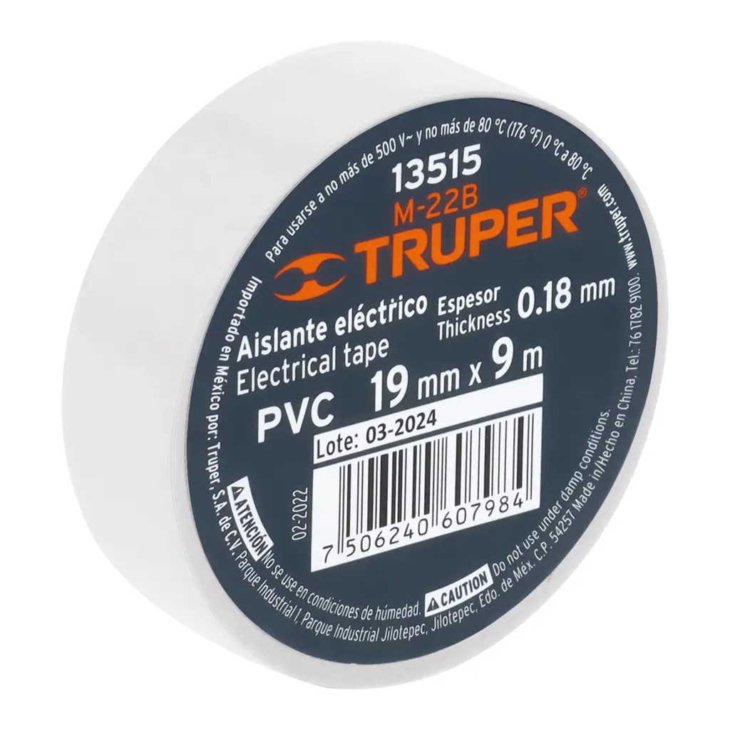 TAPE ELÉCTRICO BLANCO 19MM X 9M TRUPER