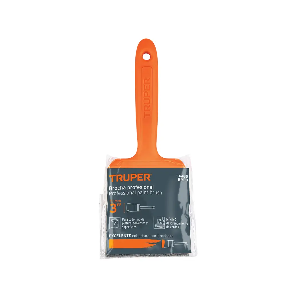 Brocha Truper de 3 pulgadas con mango de plástico negro y cerdas sintéticas y naturales. 4