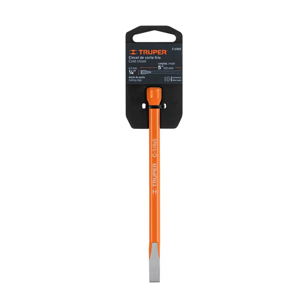 Cincel de corte frío Truper de 1/4 x 5 pulgadas, fabricado en acero cromo vanadio con cabeza grande 2