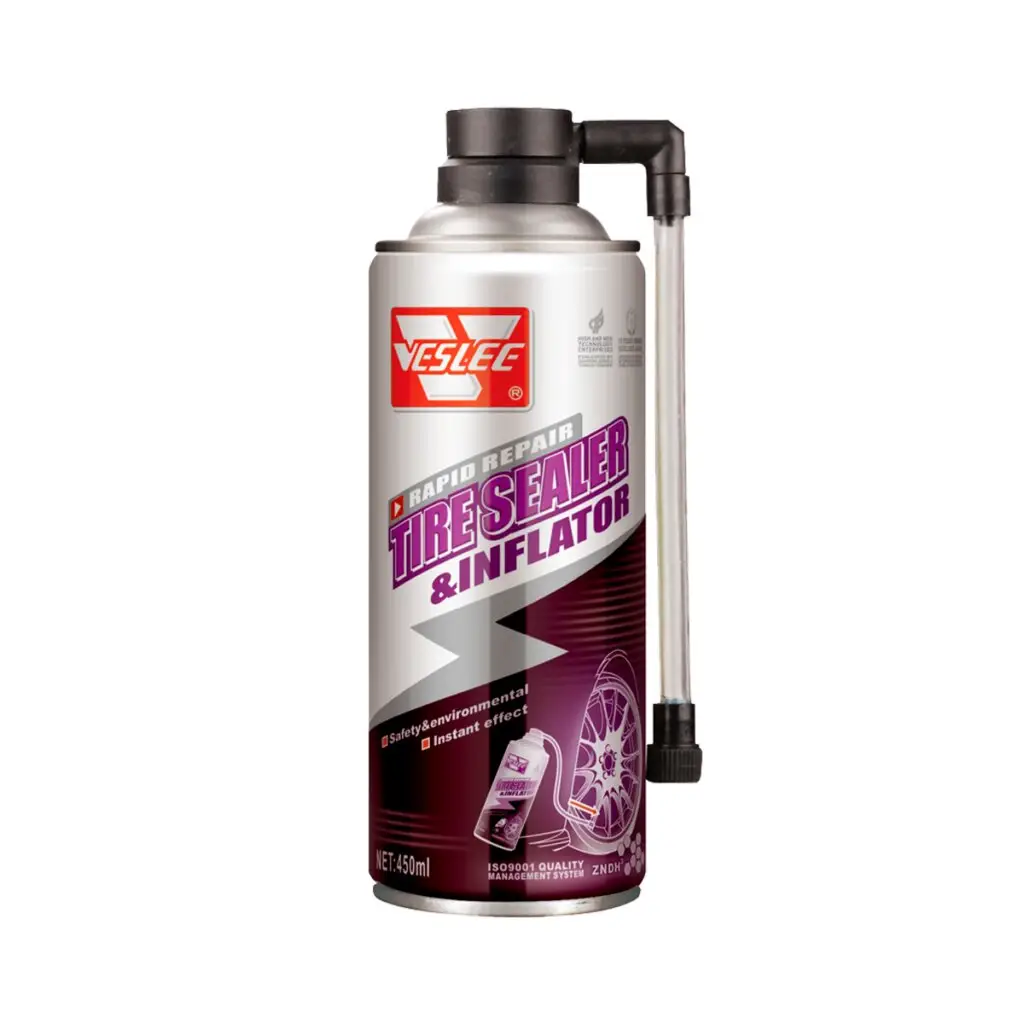 Lata de aerosol inflador y sellador de llantas Veslee de 450ml con manguera aplicadora 1