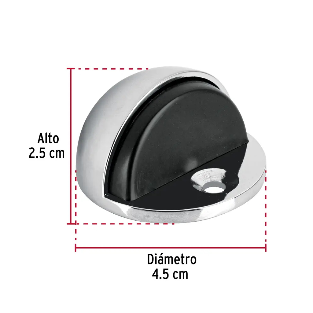 Tope para puerta de piso tipo domo marca Hermex acabado cromo con protector de goma negro 3