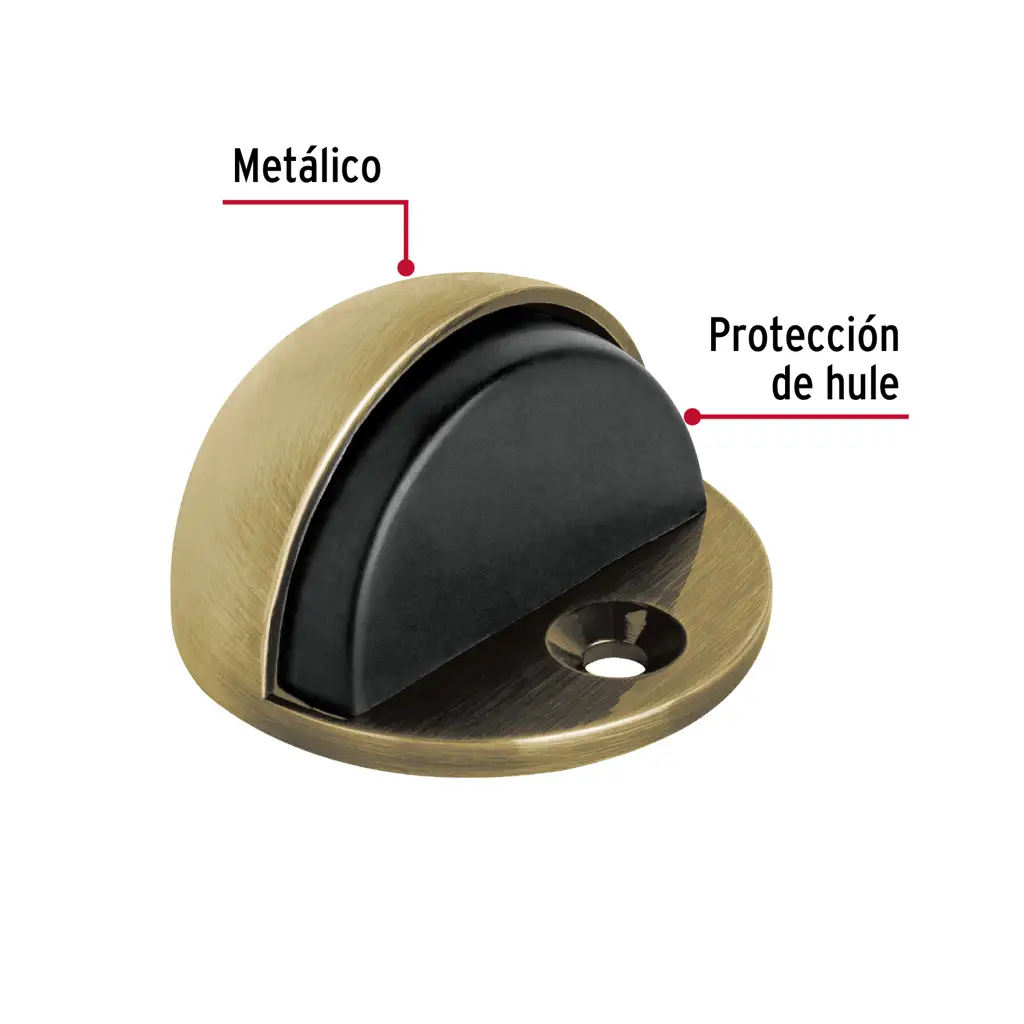 Tope para puerta tipo domo Hermex de latón con protector de goma negro 2