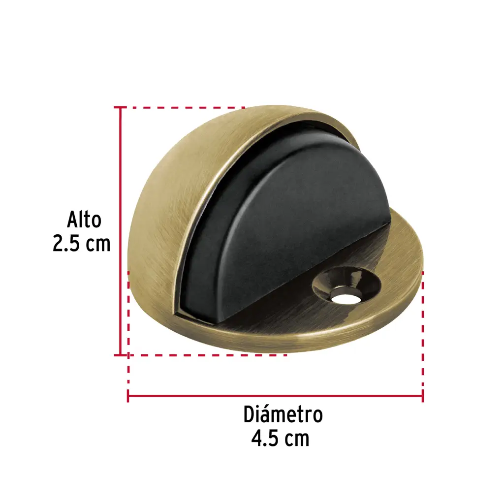 Tope para puerta tipo domo Hermex de latón con protector de goma negro 3