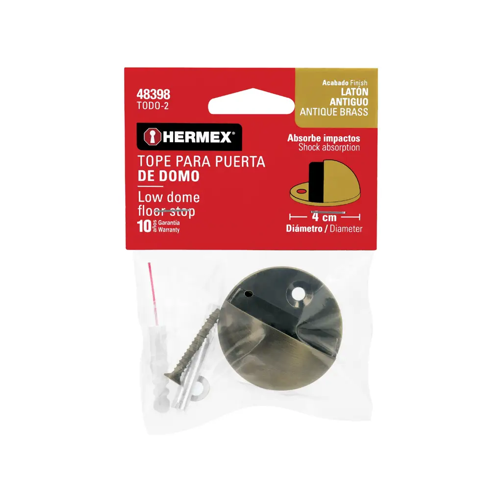 Tope para puerta tipo domo Hermex de latón con protector de goma negro 5