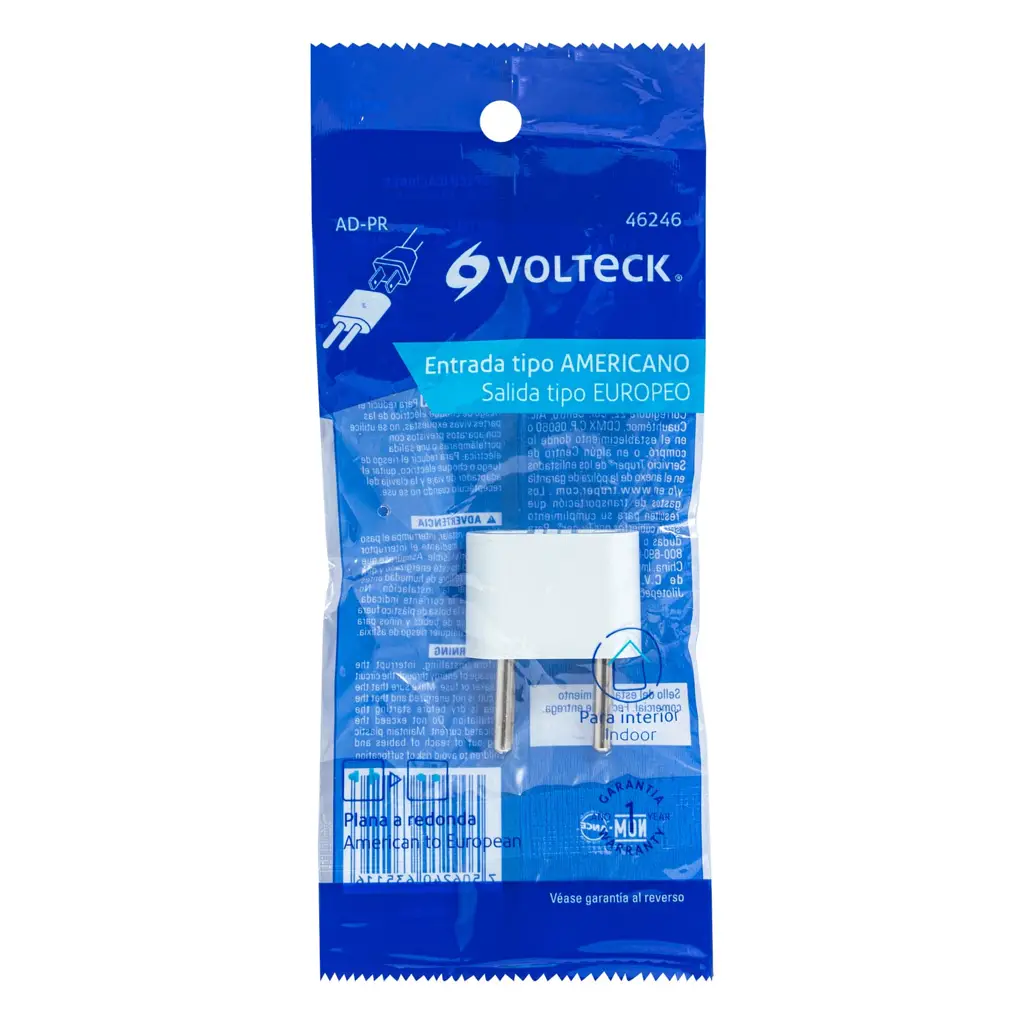 Adaptador de enchufe plano a redondo marca Volteck fabricado en policarbonato resistente 3