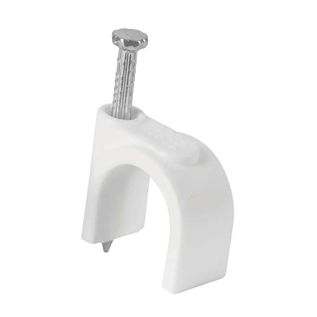 Paquete de grapas curvas blancas de 16 mm marca Volteck con clavo de acero para fijación de cables coaxiales 1
